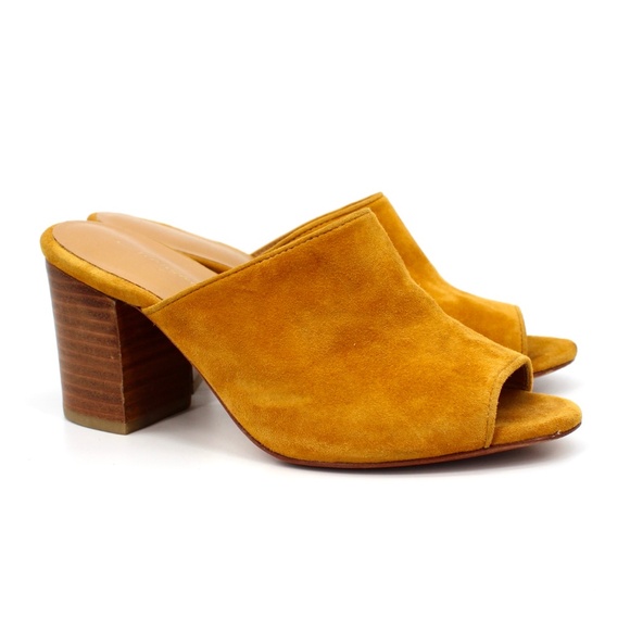 Miss Albright Anthropologie MariGold Suede Peep Toe Mule | 6 - Picture 1 of 3